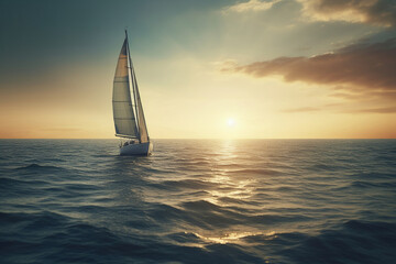 Obraz na płótnie Canvas Sailboat sailing under a beautiful sunset. AI Generative