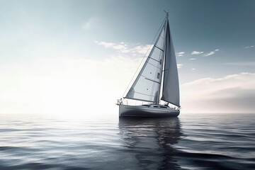 Fototapeta premium Sailboat sailing under a beautiful sunset. AI Generative