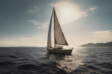 Fototapeta na wymiar Sailboat sailing under a beautiful sunset. AI Generative
