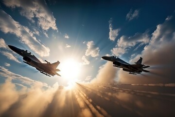 Fototapeta Military jet and supersonic aircraft in the sky, generative AI. obraz