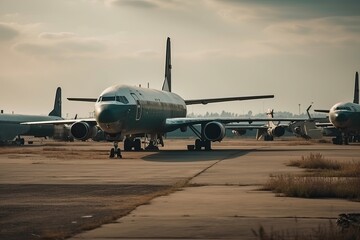 Fototapeta na wymiar military cargo plane on the runway before take off, generative AI.