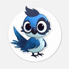A playful and mischievous chibi Blue Jay sticker with a white background, exuding a sense of fun and cuteness, cute birds sticker, Generative AI