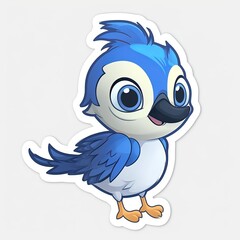 A delightful chibi Blue Jay sticker with a white background, capturing the joyful and playful nature of these beautiful birds in a cute chibi form, cute birds sticker, Generative AI