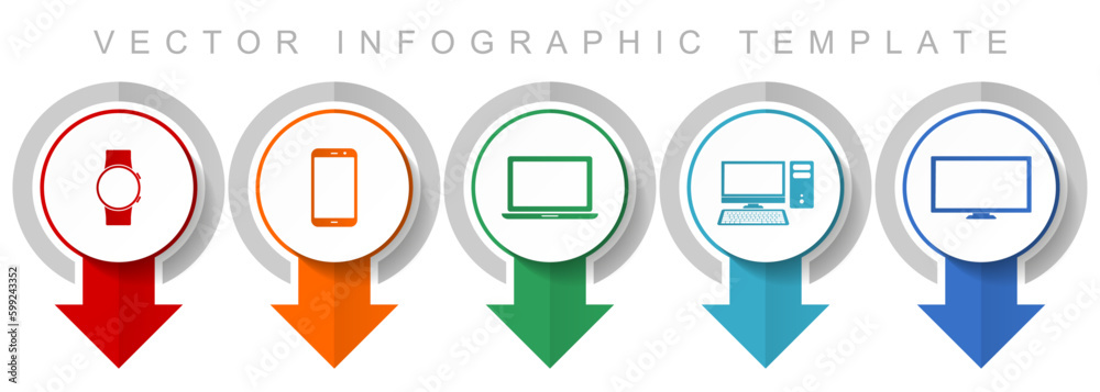 Poster Electronic devices icon set, miscellaneous pointer icons such as smartwatch, smartphone, laptop, computer and tv for webdesign and mobile applications, modern design infographic vector template