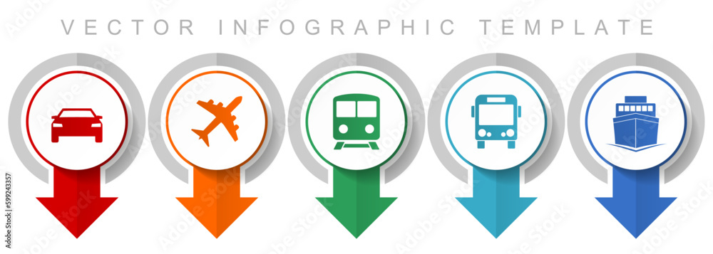 Aufkleber Transport icon set, miscellaneous pointer icons such as car, plane, train, bus and ship for webdesign and mobile applications, modern design infographic vector template
