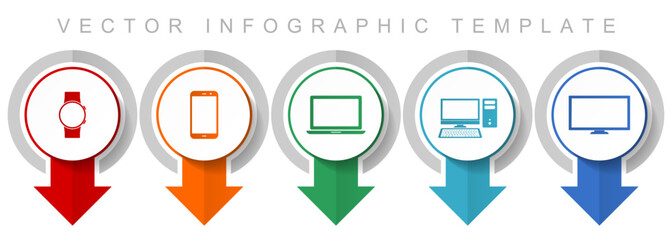 Electronic devices icon set, miscellaneous pointer icons such as smartwatch, smartphone, laptop, computer and tv for webdesign and mobile applications, modern design infographic vector template