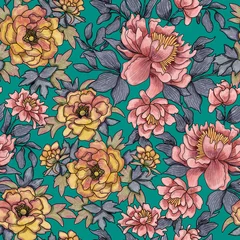 Gardinen Watercolor drawing. Seamless floral pattern with bright colorful flowers and leaves. Elegant template for fashion prints. Modern floral background. Fashionable folk style. Ethnic style © Elli