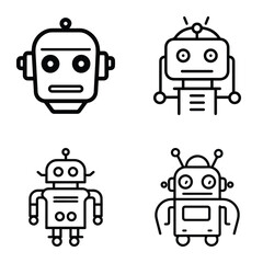 Robots Flat Icon Set Isolated On White Background