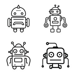 Fototapeta premium Robots Flat Icon Set Isolated On White Background