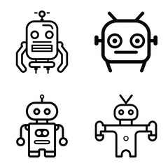 Robots Flat Icon Set Isolated On White Background