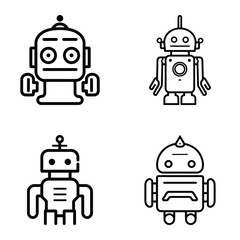 Robots Flat Icon Set Isolated On White Background