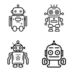 Fototapeta premium Robots Flat Icon Set Isolated On White Background