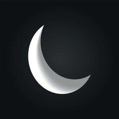 White 3d moon on black background. Vector White crescent.