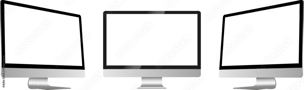 Fototapete Realistic Mockup computer. Screen monitor display on three sides with blank screen for your design. Vector EPS 10 and PNG
