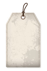 Blank old paper label or cloth tag. Brown price tag with rope. Template shopping label. Blank discount and price tag on paper. Vintage price tag. Vector illustration