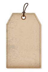 Blank old paper label or cloth tag. Brown price tag with rope. Template shopping label. Blank discount and price tag on paper. Vintage price tag. Vector illustration