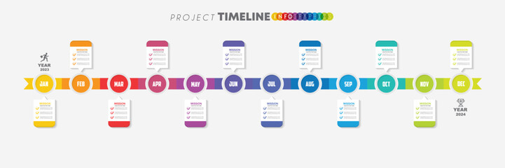 infographic Project timeline graph for 12 months modern diagram calendar, presentation vector infographic.