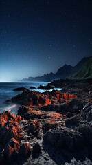 Fototapeta na wymiar Fantasy landscape with rocks and starry sky, Generative AI