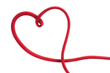 red shoe lace in a shape of heart isolated on white background. - obrazy, fototapety, plakaty