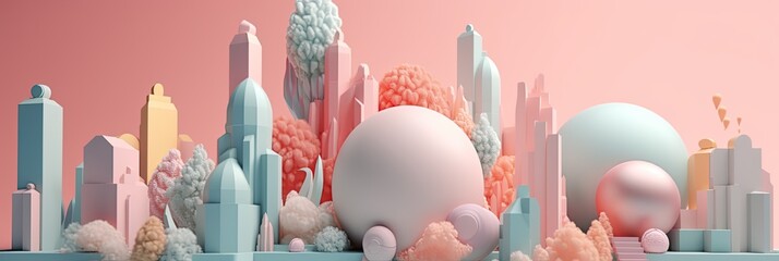 3d abstract background 3d photo with 3d sculptures in pastel shades. Generative ai