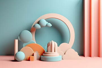 3d abstract background 3d photo with 3d sculptures in pastel shades. Generative ai