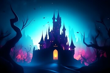 Fototapeta na wymiar Halloween background with a spooky castle made with Generative AI