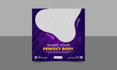 A flyer design for gym and fitness training, Fitness social media post template design, gym square flyer design, gym and fitness facebook post template, editable