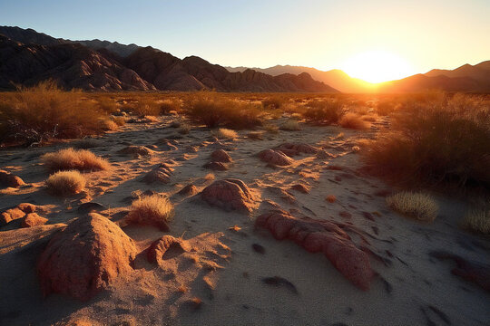 Sunset in the desert of the Namib-Naukluft National Park, Namibia, Generative AI
