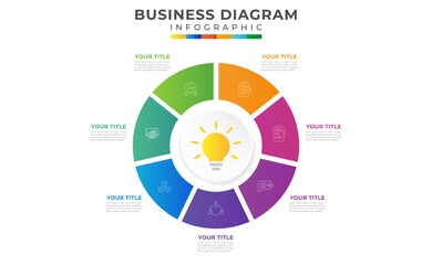 7 Steps Modern Mindmap Diagram with business line icons. vector business and presentation infographic template