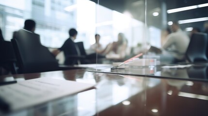 Blurry scene of business office, ideal for business backgrounds. Copy space. Based on Generative AI