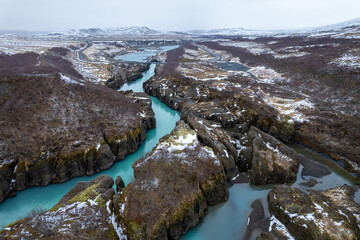 Aerial beautiful spring day view of Br&uacute;arhl&ouml;&eth;, Iceland