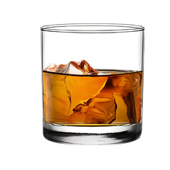 alcoholic beverage elements Scotch whiskey and ice glass on transparent background easy to use PNG format