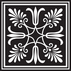 Vector black monochrome square ornament of ancient Greece. Classic tile pattern of the Roman Empire..