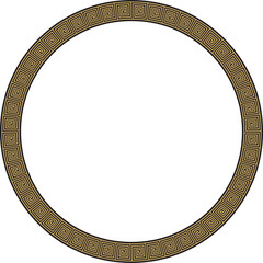 Vector round gold and black classic frame. Greek meander. Patterns of Greece and ancient Rome. Circle european border