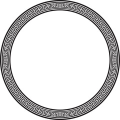 Vector round monochrome classic frame. Greek meander. Patterns of Greece and ancient Rome. Circle european border