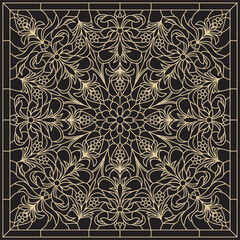 Vector square classic black and gold european ornament. pattern rectangle tiles of ancient Greece and the Roman Empire.