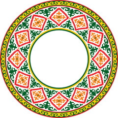 Vector colored round Kazakh national ornament. Ethnic pattern of the peoples of the Great Steppe, Mongols, Kyrgyz, Kalmyks, .Buryats. circle, frame border.