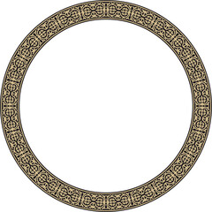 Vector golden and black round Kazakh national ornament. Ethnic pattern of the peoples of the Great Steppe, .Mongols, Kyrgyz, Kalmyks, Buryats. circle, frame border.