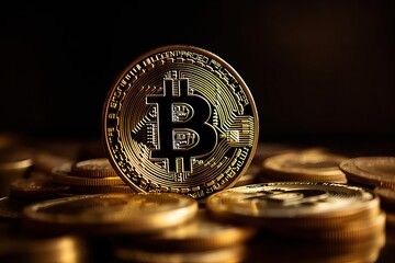 Gold bitcoin coins , financial background of golden bitcoin coins, Generative AI.