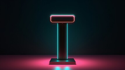 Retro lectern podium with neon lights and a flat table. Generative AI
