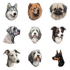 Dog Stickers Flat Icon Set Isolated On White Background