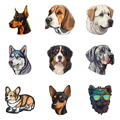 Dog Stickers Flat Icon Set Isolated On White Background