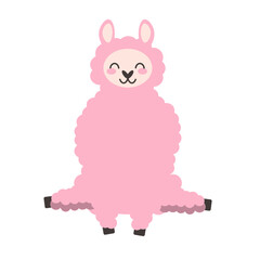 Cute fluffy llama isolated on a white background. Hand drawn alpaca flat vector illustration. Nursery decoration. Stock vector illustration isolated on white background. EPS