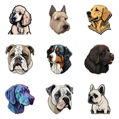 Dog Stickers Flat Icon Set Isolated On White Background