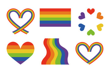 LGBT pride symbols set. Vector isolated illustration of LGBT elements. Pride month. Pride Day.