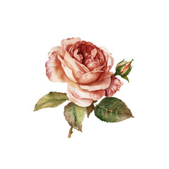 Pink English rose isolated on white background. Macro head flower. Wedding card, bride. Greeting. Love. Valentine's Day