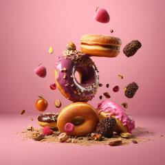 donuts floating in the air, ai illustration 
