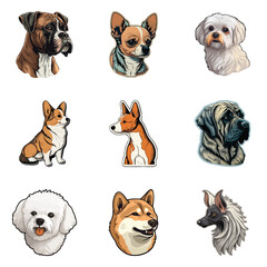 Obraz premium Dog Stickers Flat Icon Set Isolated On White Background