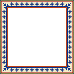 Vector colored square Kazakh national ornament. Ethnic pattern of the peoples of the Great Steppe, .Mongols, Kyrgyz, Kalmyks, Buryats. Square frame border.