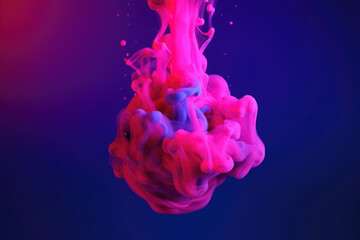 Ink water drop. Color mist flow. Logo reveal effect. Blue pink fume mix motion on purple abstract art background shot on Red Cinema